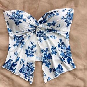 Garage White Bustier Crop Top with Asymmetrical Design and Sleeveless Style